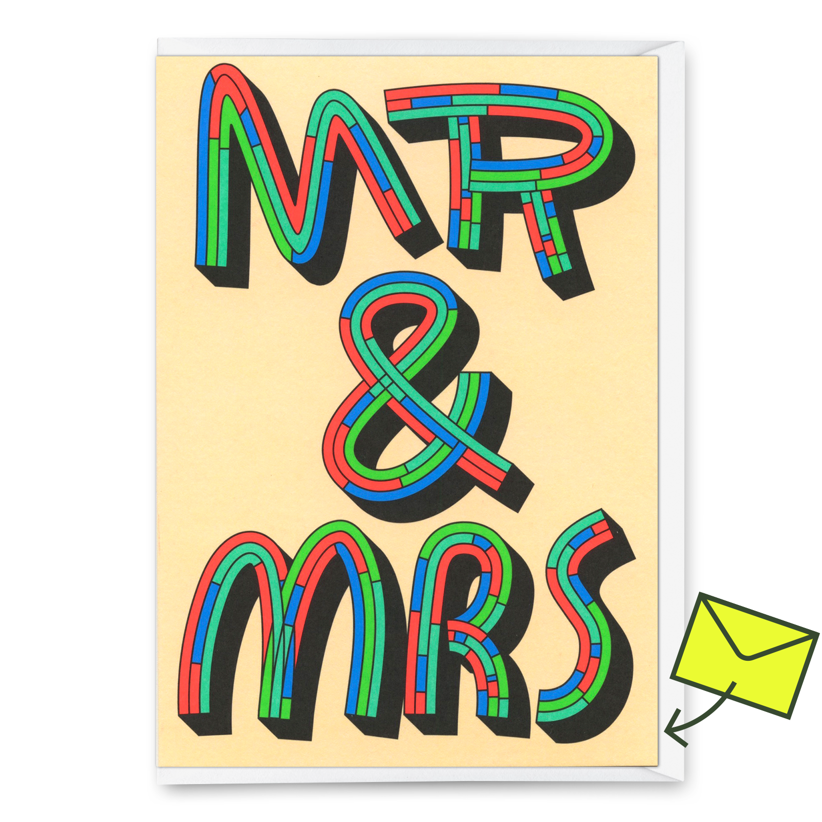 Grußkarte "Mr & Mrs Colored Typo" | Coole Klappkarte zur Hochzeit