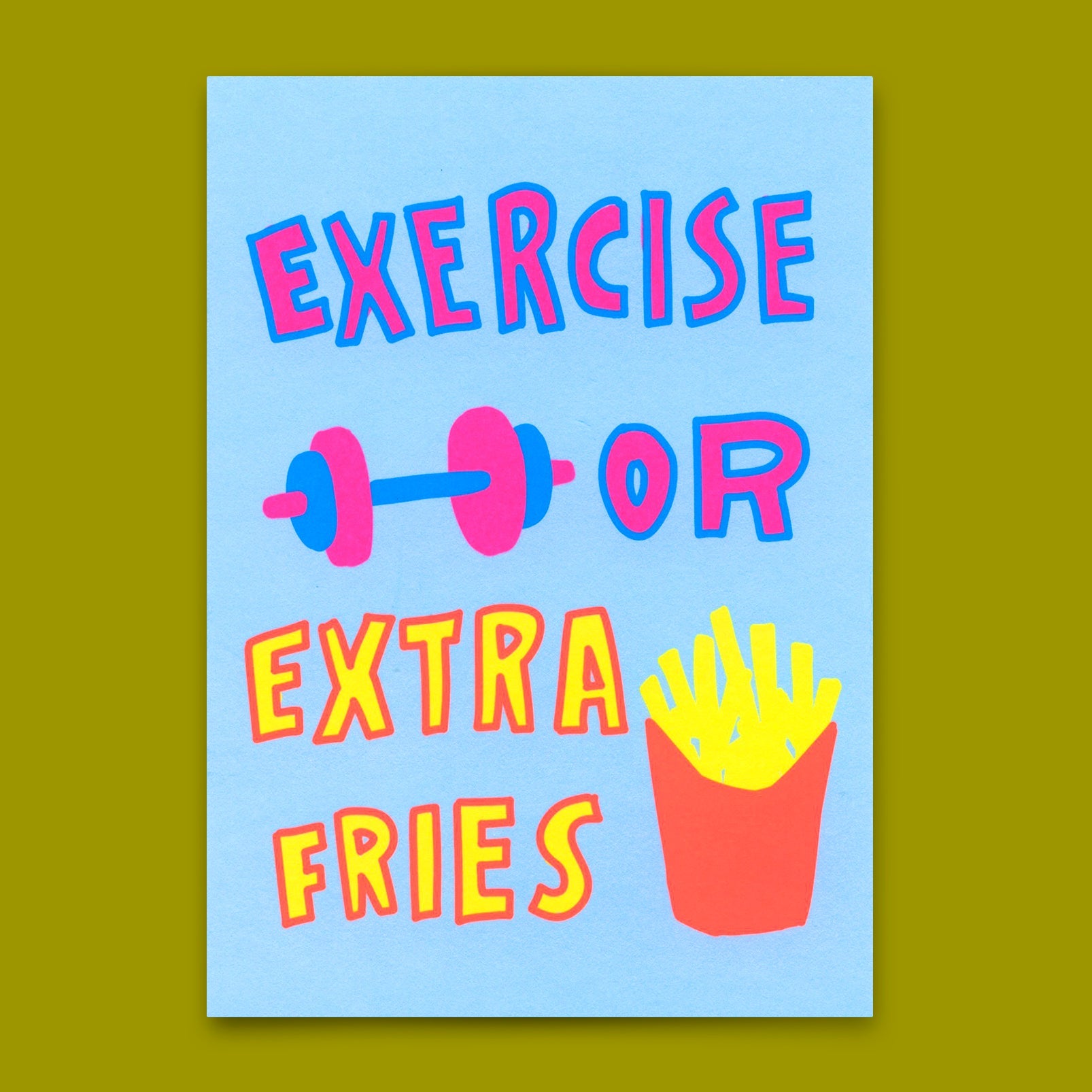 Postkarte "Exercise or extra fries" | Lustige Karte mit Spruch