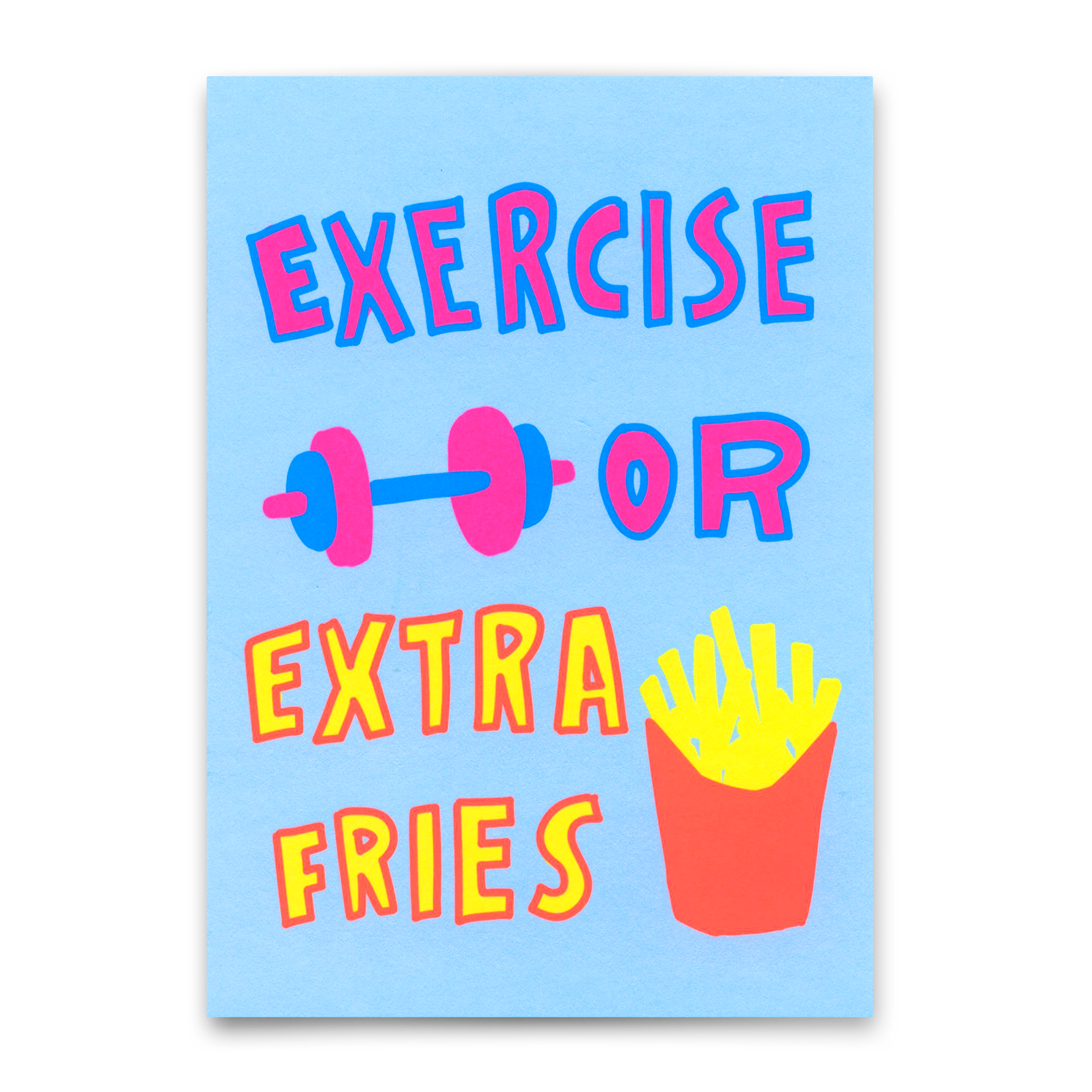 Postkarte "Exercise or extra fries" | Lustige Karte mit Spruch