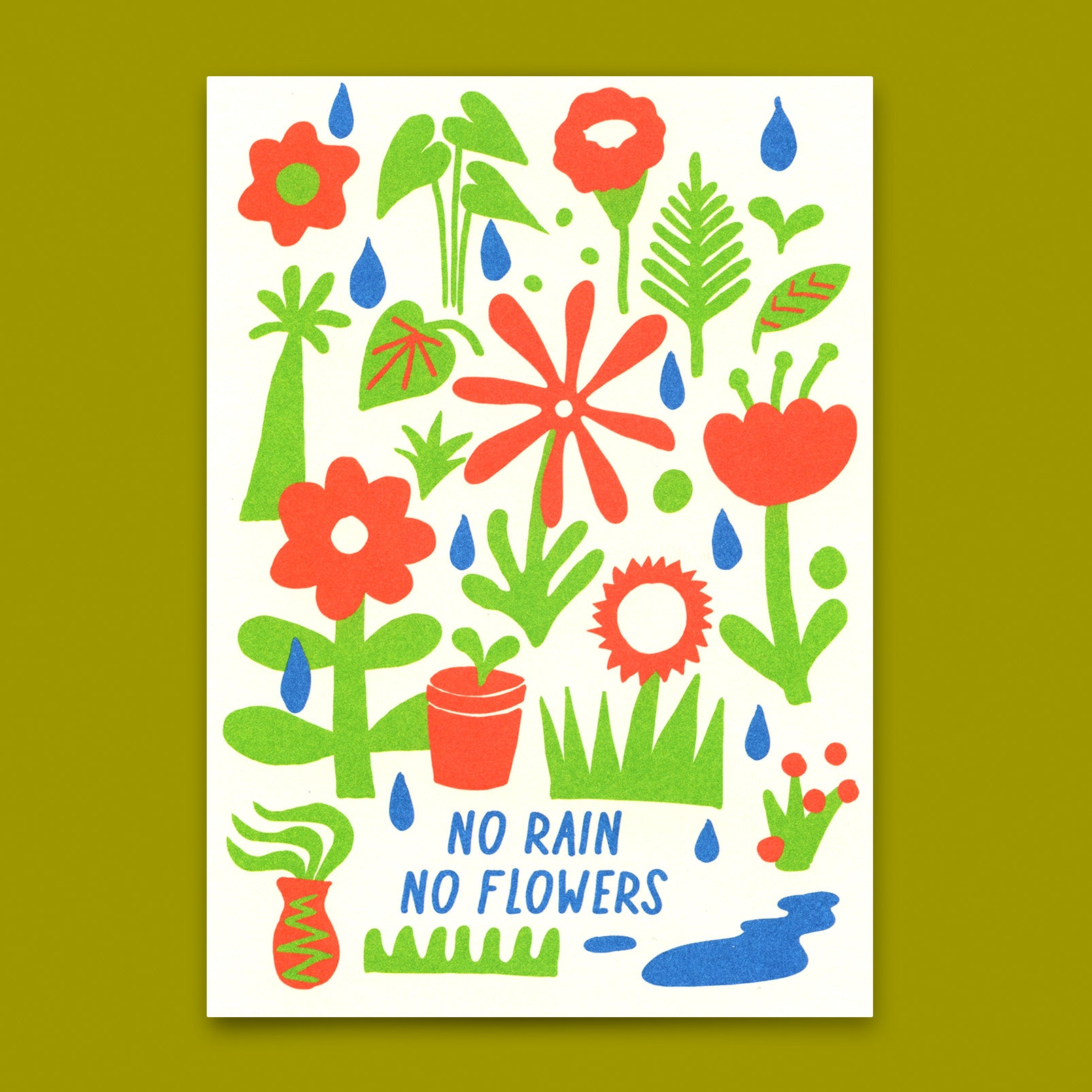 Postkarte "No Rain, No Flowers" | Besondere Karte mit Spruch